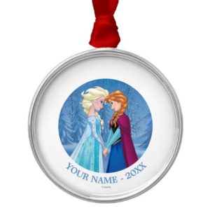 Anna and Elsa | Facing Each Other Add Your Name Metal Ornament