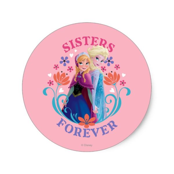 Anna and Elsa | Sisters with Flowers Classic Round Sticker