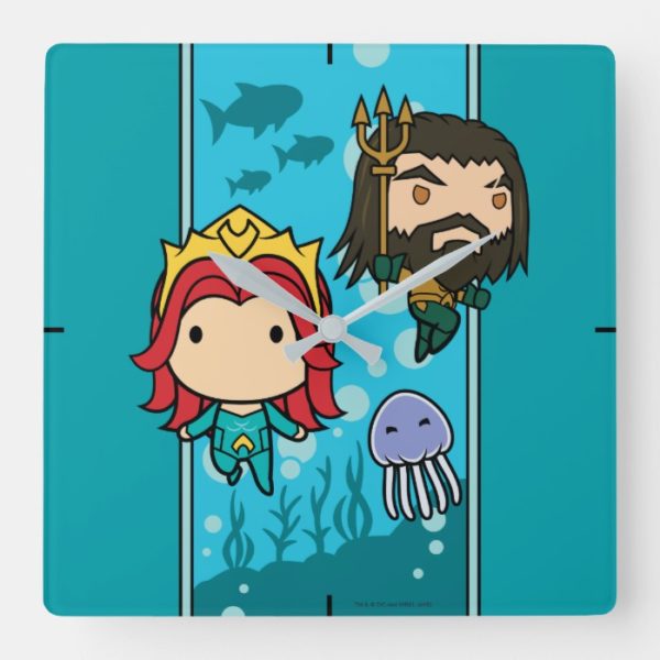 Aquaman | Chibi Mera & Aquaman Undersea Graphic Square Wall Clock