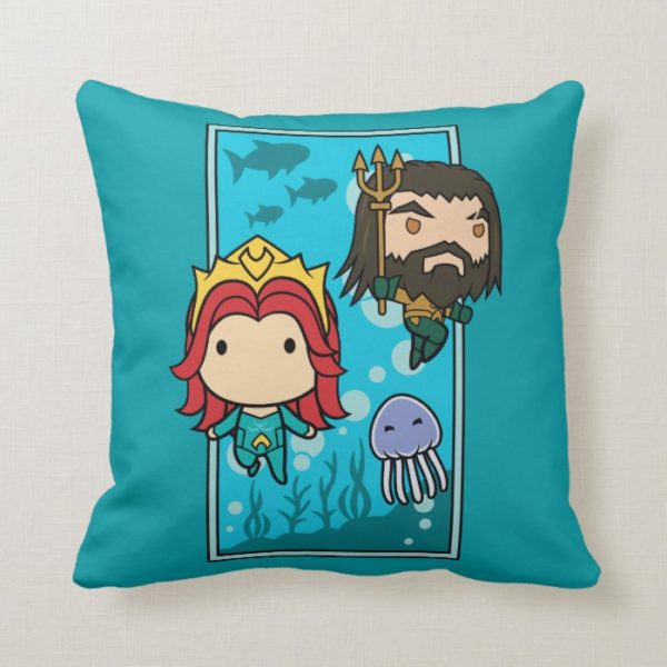 Aquaman | Chibi Mera & Aquaman Undersea Graphic Throw Pillow