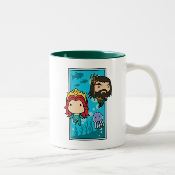 Aquaman | Chibi Mera & Aquaman Undersea Graphic Two-Tone Coffee Mug