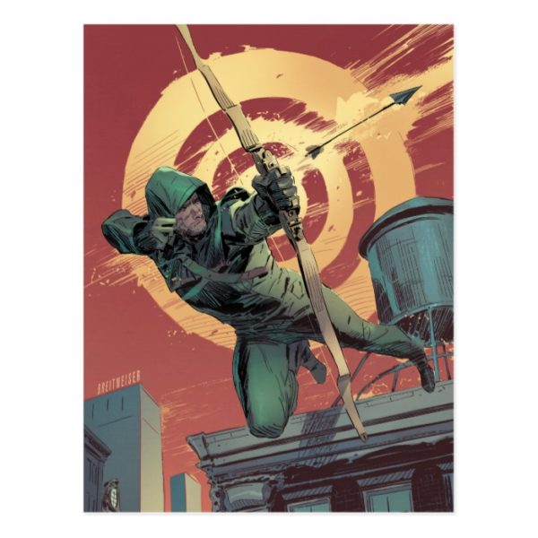 Arrow | Green Arrow Fires From Rooftop Postcard