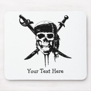 Black and White Pirate Skull and Swords Mouse Pad