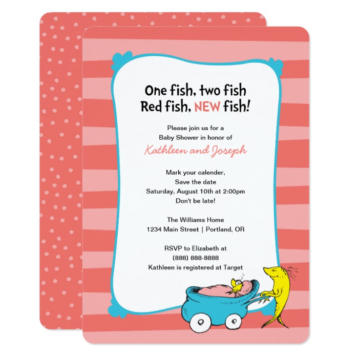 Dr. Seuss  One Fish - Girl Baby Shower Invitation - Custom Fan Art