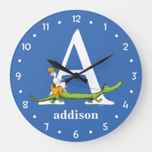 Dr. Seuss's ABC: Letter A - White | Add Your Name Large Clock
