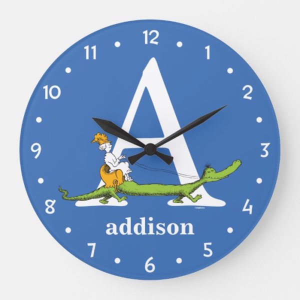 Dr. Seuss's ABC: Letter A - White | Add Your Name Large Clock