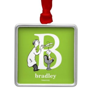 Dr. Seuss's ABC: Letter B - White | Add Your Name Metal Ornament