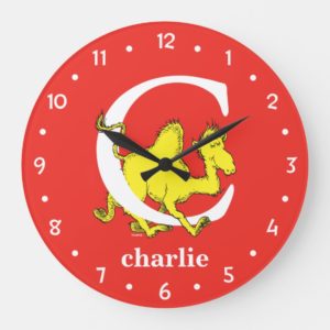 Dr. Seuss's ABC: Letter C - White | Add Your Name Large Clock