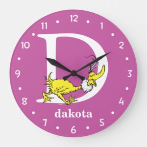 Dr. Seuss's ABC: Letter D - White | Add Your Name Large Clock