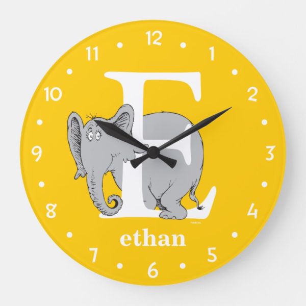 Dr. Seuss's ABC: Letter E - White | Add Your Name Large Clock