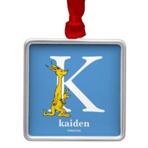 Dr. Seuss's ABC: Letter K - White | Add Your Name Metal Ornament