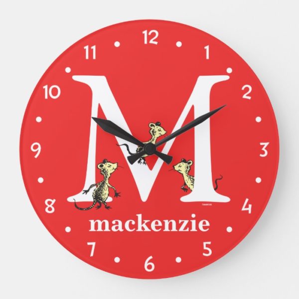 Dr. Seuss's ABC: Letter M - White | Add Your Name Large Clock
