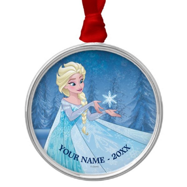 Elsa | Catching Snowflake Add Your Name Metal Ornament