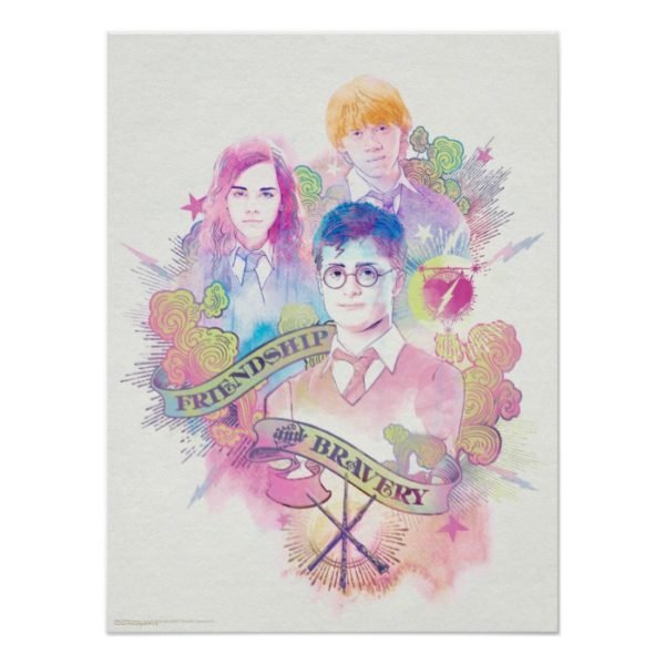 Harry Potter Spell | Harry, Hermione, & Ron Waterc Poster