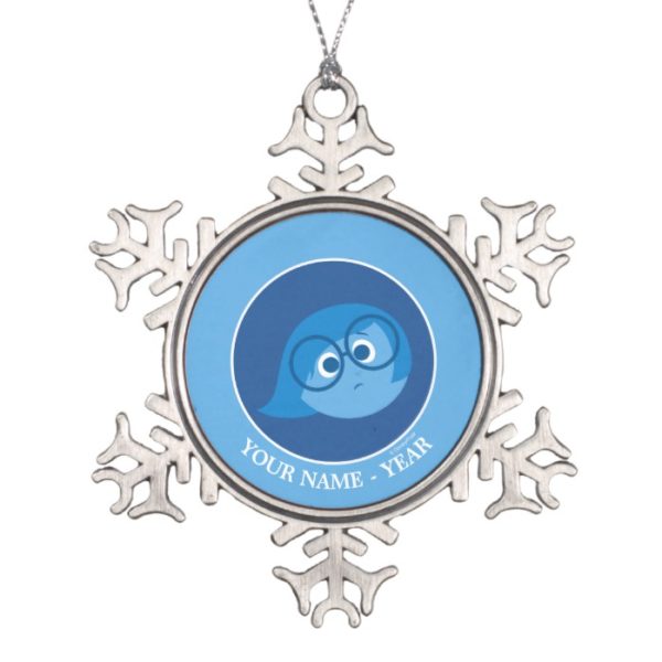 Inside Out | Sadness Face Add Your Name Snowflake Pewter Christmas Ornament