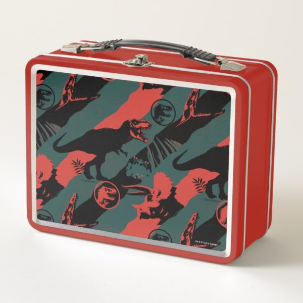Jurassic World | Black, Red & Grey Pattern Metal Lunch Box
