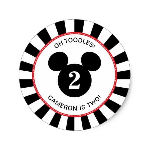 Mickey Mouse | Icon Black & White Striped Birthday Classic Round Sticker