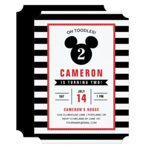 Mickey Mouse | Icon Black & White Striped Birthday Invitation