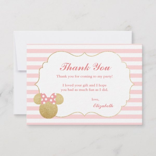 Minnie Mouse | Gold & Pink Birthday Thank You
