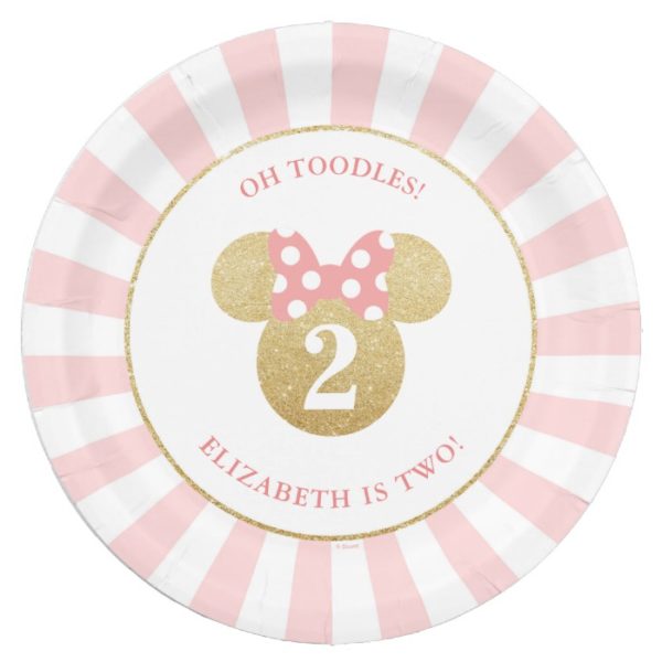 Minnie Mouse | Gold & Pink Striped Birthday Paper Plate