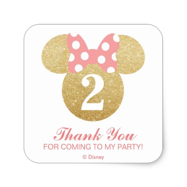 Minnie Mouse | Gold & Pink - Thank You Square Sticker