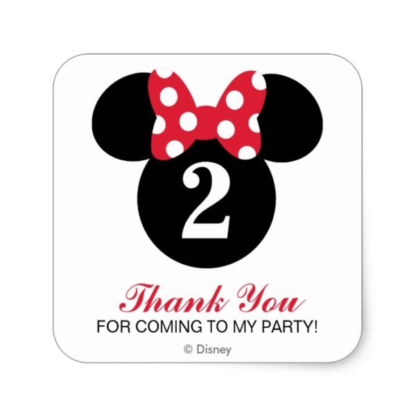 Minnie Mouse | Red & White Birthday Thank You Square Sticker