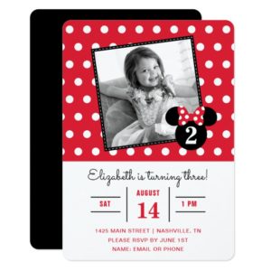 Minnie Mouse | Red & White Dots Photo Birthday Invitation