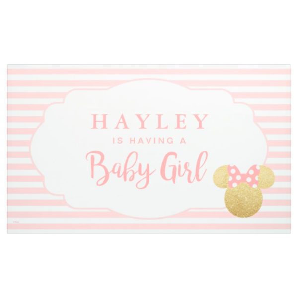 Minnie | Pink Striped Gold Glitter Baby Shower Banner