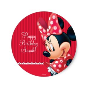 Minnie Red and White Birthday Classic Round Sticker