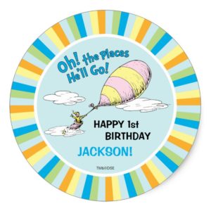 Oh! The Places He'll Go! - First Birthday Classic Round Sticker