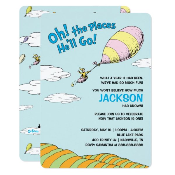 Oh! The Places He'll Go! - First Birthday Invitation