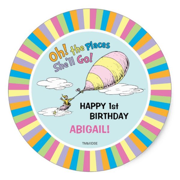 Oh! The Places She'll Go! - First Birthday Classic Round Sticker