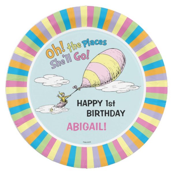 Oh! The Places She'll Go! - First Birthday Paper Plate
