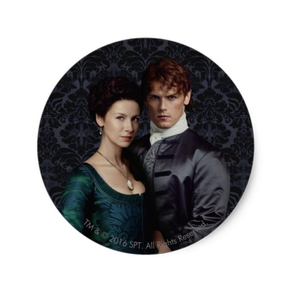 Outlander | Claire And Jamie Damask Portrait Classic Round Sticker