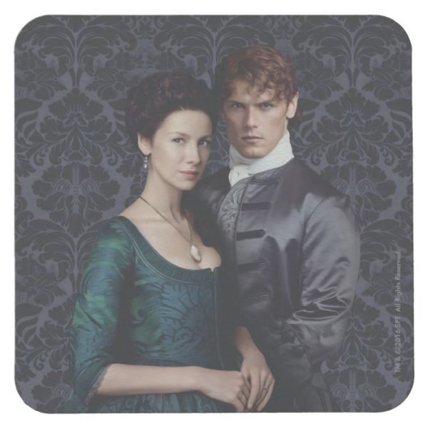 Outlander | Claire And Jamie Damask Portrait Square Paper Coaster