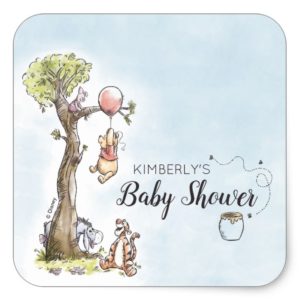 Pooh & Friends Watercolor | Baby Shower Square Sticker