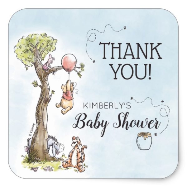 Pooh & Friends Watercolor | Baby Shower Thank You Square Sticker