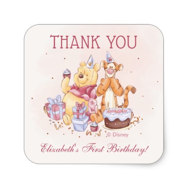 Pooh & Friends Watercolor |  Birthday Thank You Square Sticker