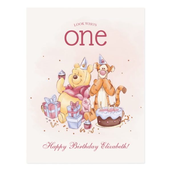 Pooh & Friends Watercolor | First Birthday Postcard