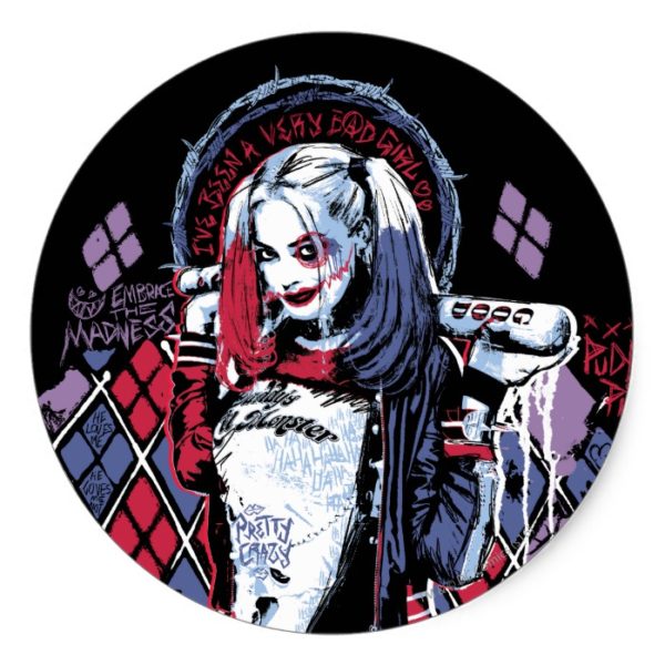 Suicide Squad | Harley Quinn Inked Graffiti Classic Round Sticker
