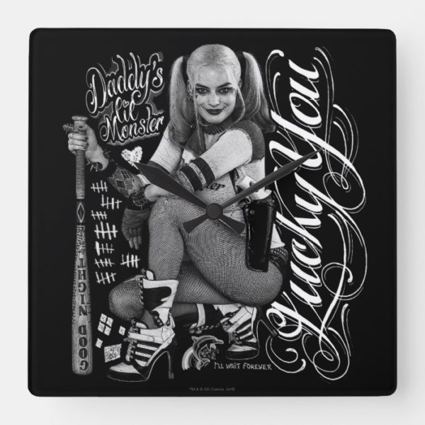 Suicide Squad | Harley Quinn Typography Photo Square Wall Clock