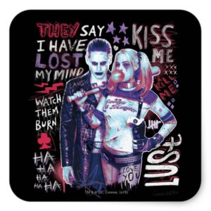 Suicide Squad | Joker & Harley Typography Photo Square Sticker