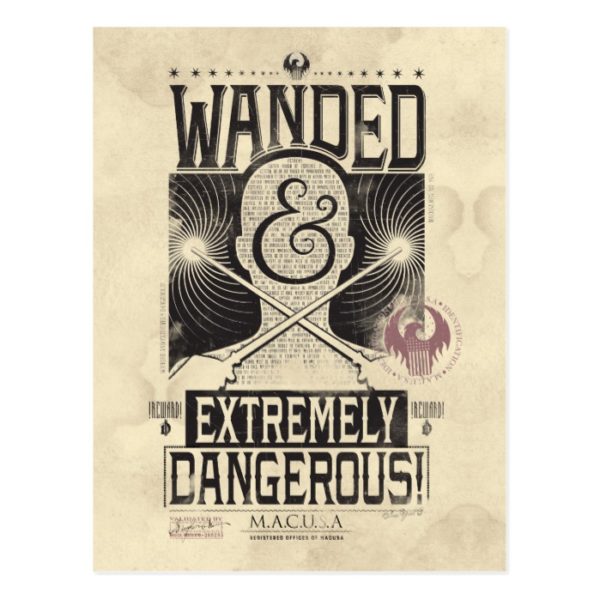 Wanded & Extremely Dangerous Wanted Poster - Black Postcard