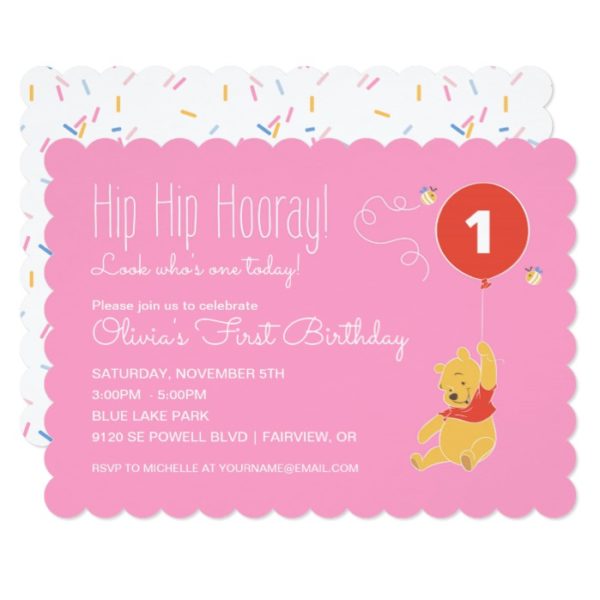 Winnie the Pooh | Baby Girl - First Birthday Invitation