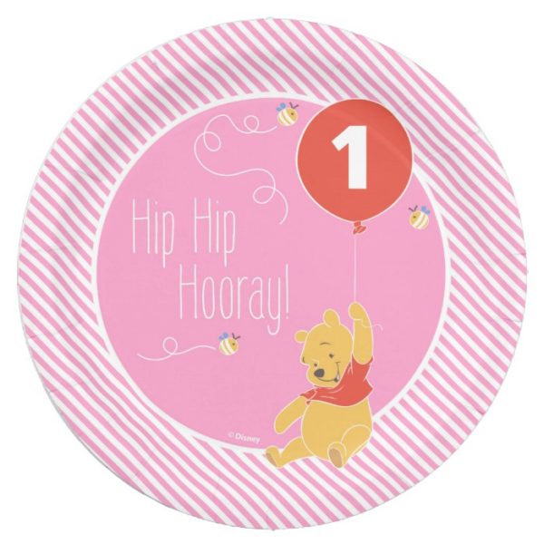 Winnie the Pooh | Baby Girl - First Birthday Paper Plate
