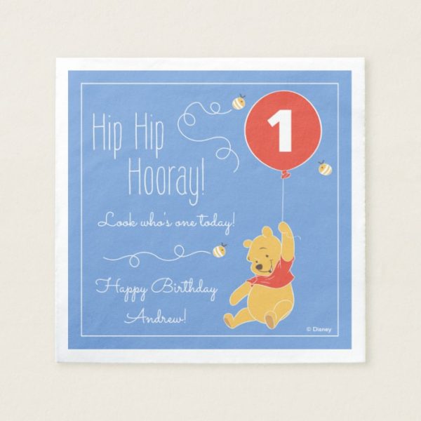 Winnie the Pooh Balloon | Boy - First Birthday Paper Napkin