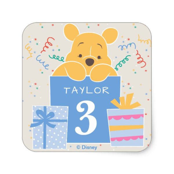 Winnie the Pooh | Happy Birthday Square Sticker
