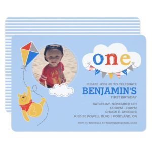 Winnie the Pooh Kite | Baby Boy - First Birthday Invitation