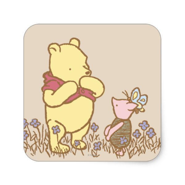 Winnie the Pooh | Pooh and Piglet in Field Classic Square Sticker