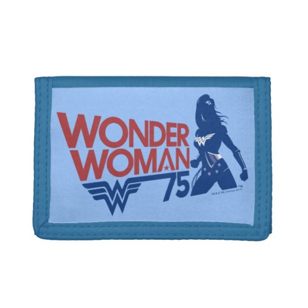 Wonder Woman 75th Anniversary Red & Blue Logo Trifold Wallet